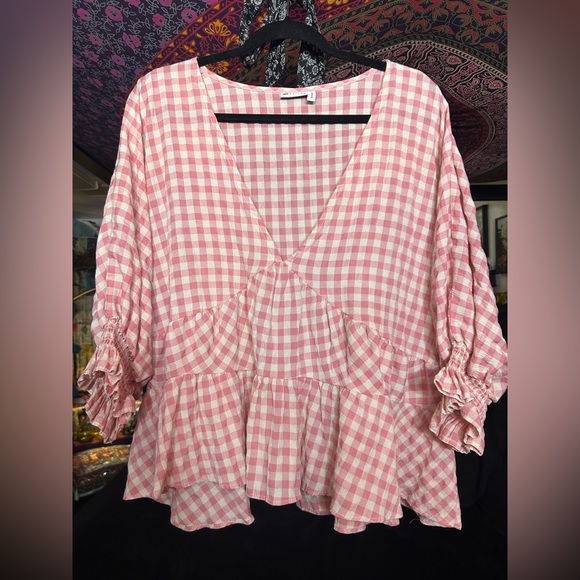 ASOS Pink Checkered Ruffle Blouse - Picture 9 of 10